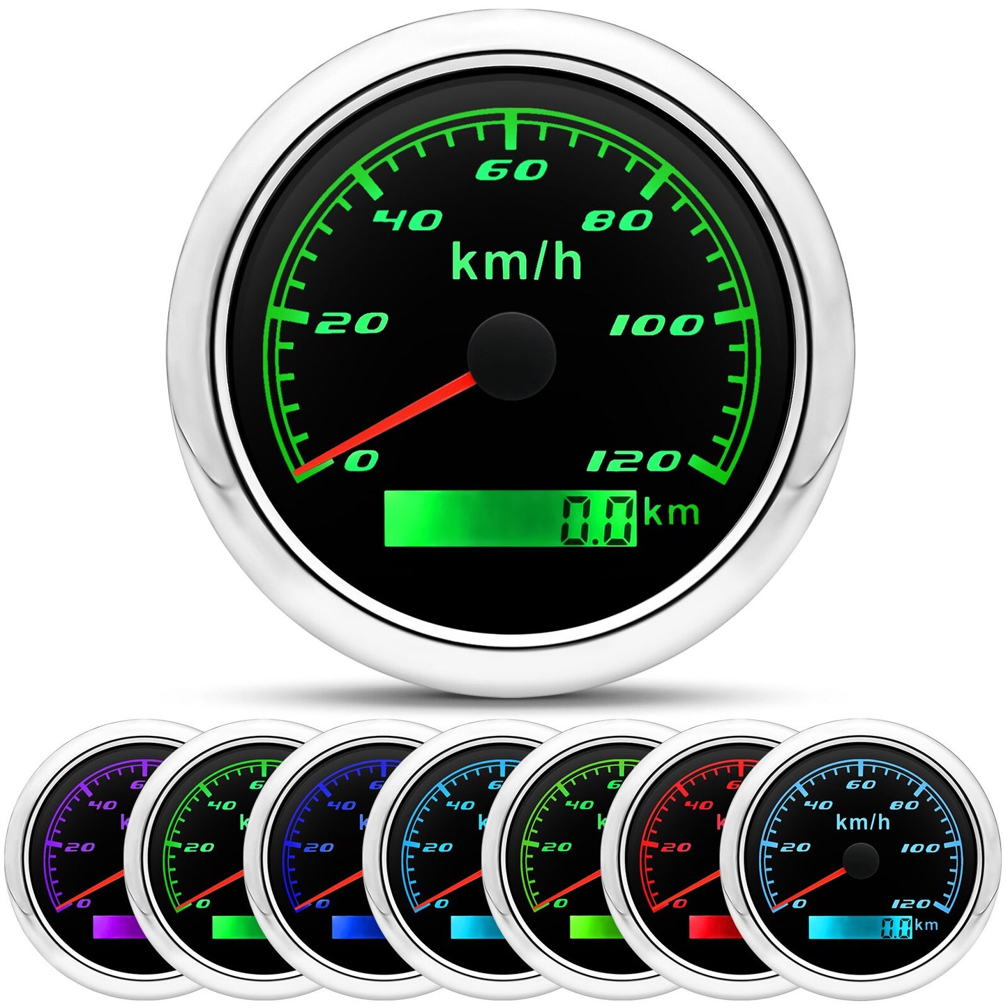 60KMH 120KMH 200KMH 300KMH 85mm GPS Speedometer Gauge with GPS Sensor Antenna Car Gauge speed meters 7 Color Backlight 12V/24V - KiwisLove