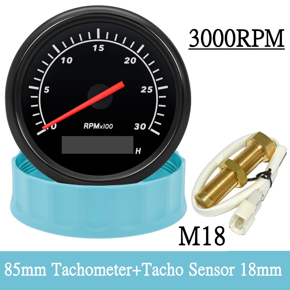 3000RPM 4000RPM Meter Marine Boat Tachometer 85MM Gasoline Diesel Engine Tacho Gauge With LCD Hourmeter For Tacho Sensor M16 M18 - KiwisLove