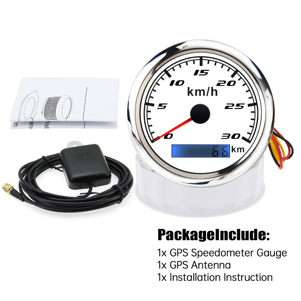 HD 12V 24V 85mm GPS Speedometer Gauge with GPS Antenna 120kmh 60kmh 30kmh 7 Color Backlight Speed Odometer Meter for Car Boat - KiwisLove