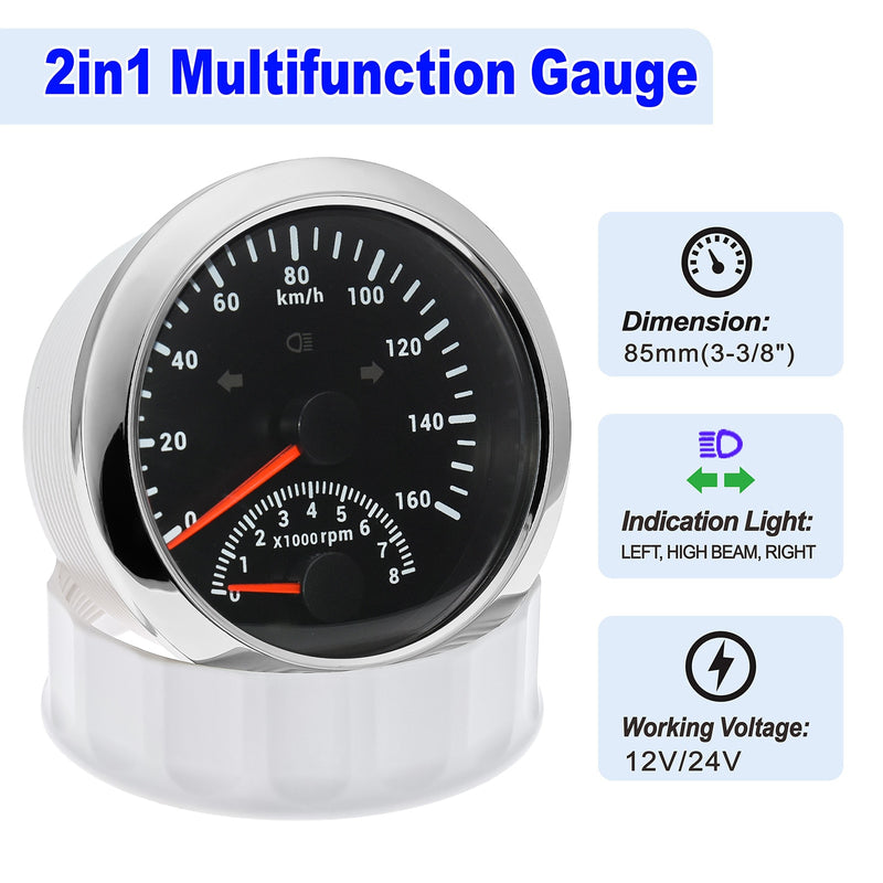 120km/h 200km/h 85mm GPS Speedometer Gauge 0-200MPH GPS Speed meter Odometer With Tachometer 8000 RPM for Car Boat ATV With GPS - KiwisLove