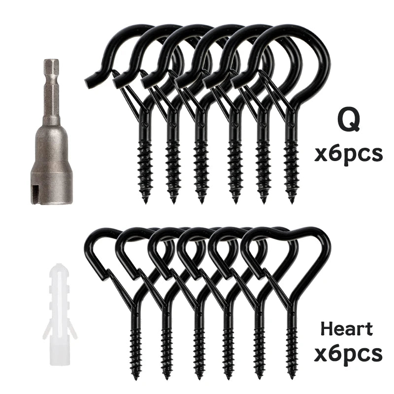 12/20PCS Q-Hanger Screw Black Hooks Ceiling Hooks with Safety Buckle for Plant and Christmas Outdoor String Lights Hooks