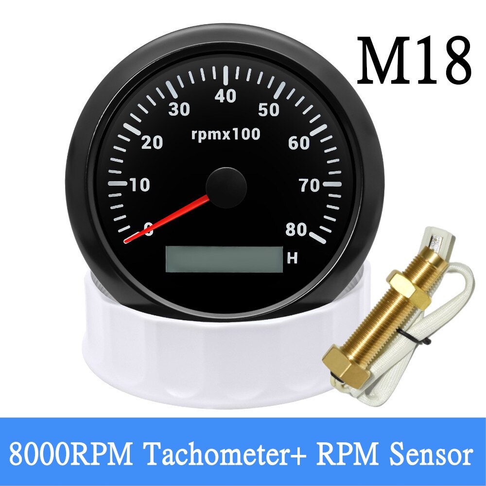 HD Car Boat 85MM Tachometer with LCD Hour Meter 4000RPM 6000RPM RPM Gauge Engine Hourmeter 7 Colors Backlight Tacho Sensor 9-32V - KiwisLove
