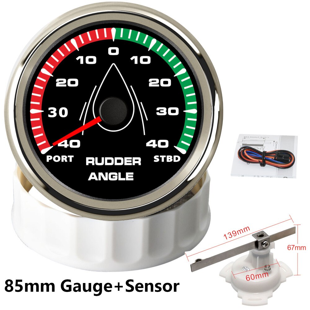 Waterproof 85mm Boat Rudder Angle Indicator 0-190 ohm With Rudder Angle Sensor Kit Rudder Angle Gauge 8 Colors Backlight 12V 24V - KiwisLove