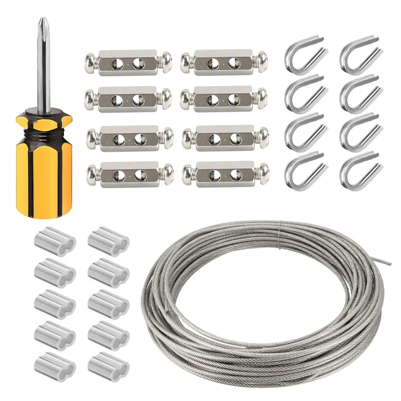 Heavy duty Cable Kit 20M/4mm Stainless Steel Wire Rope PVC Coated For Climbing Plants Garden  Clothesline