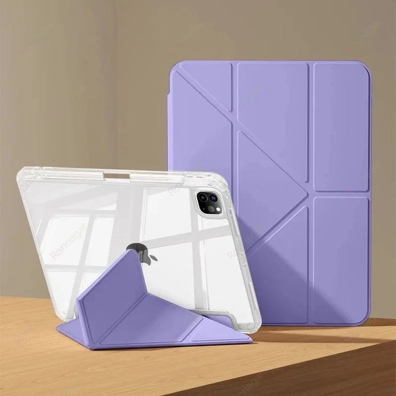 Y-Folding Case for iPad Air11 13 inch M3 M2 2025/2024 Pro11 13'' M5 M4 A16 11th Air 4 5 10th 9th 10.2 10.5 10.9 Clear Back Shell