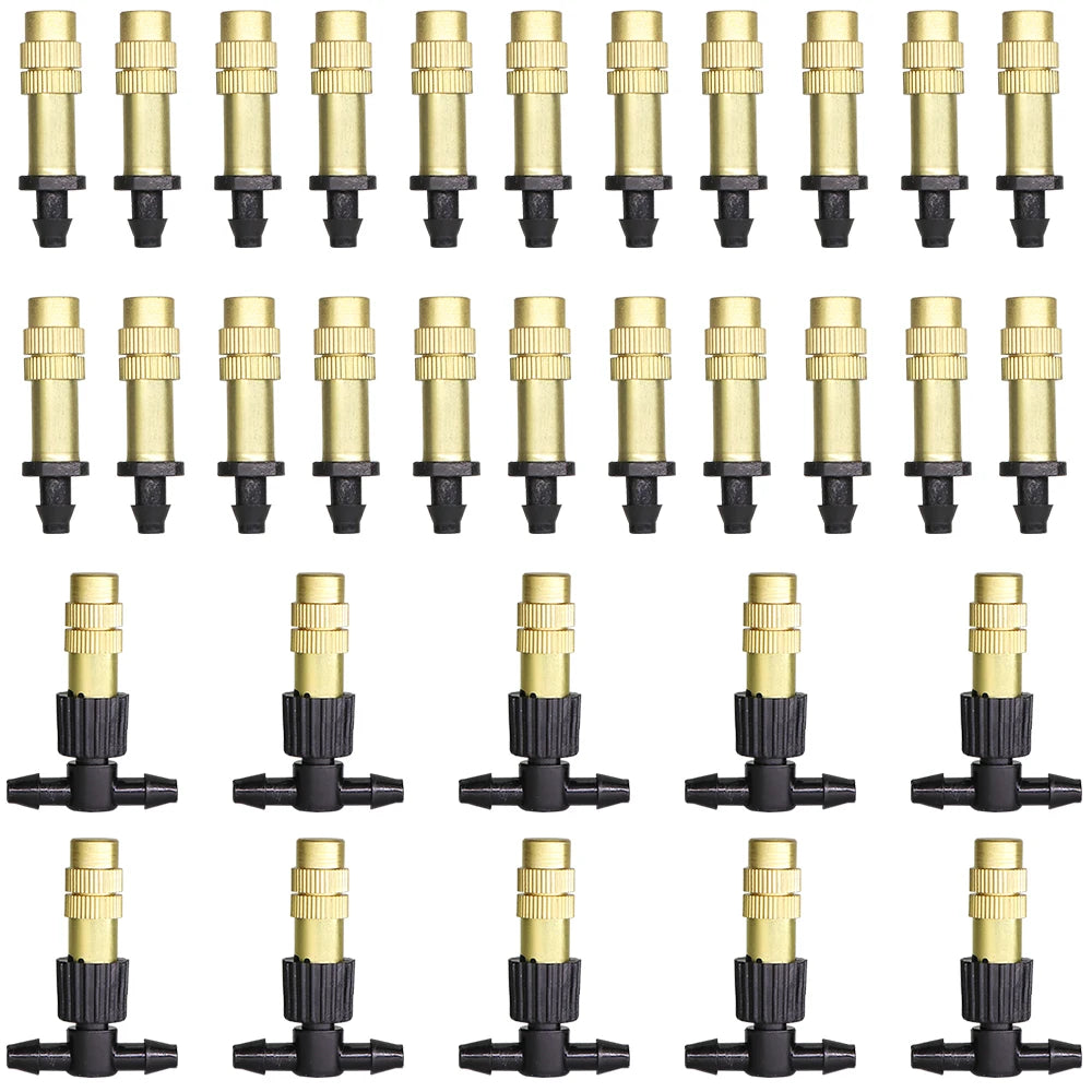 5M-30M Garden Brass Misting Cooling System Irrigation Watering 1/4'' Atomizer Nozzles 4/7mm Hose for Outdoor Greenhouse Pot