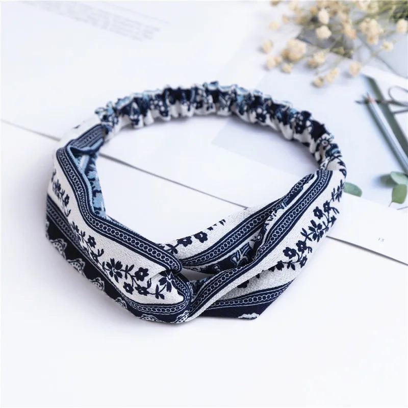 Fashion Women Girls Summer Bohemian Hair Bands Print Headbands Vintage Cross Turban Bandage Bandanas HairBands Hair Accessories