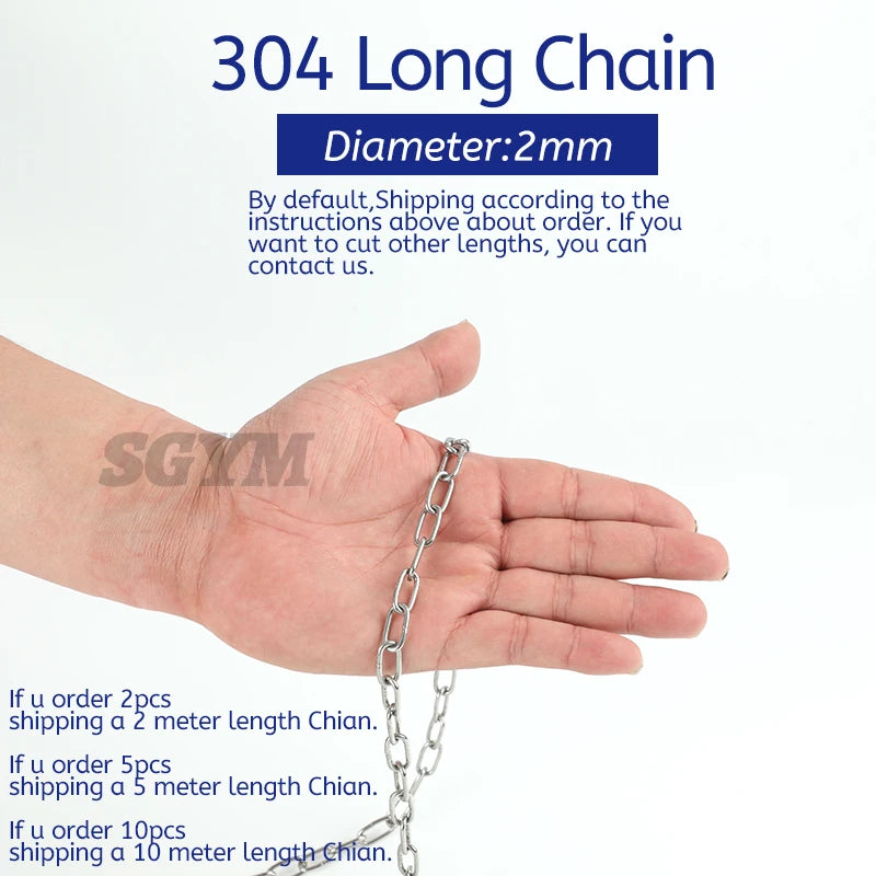 304 Stainless Steel Chain 1.2/3/4/5/6/8mm Diameter Hanging Swing Chain Lifting Pet Industry Welded Binding Chain Clothing Line