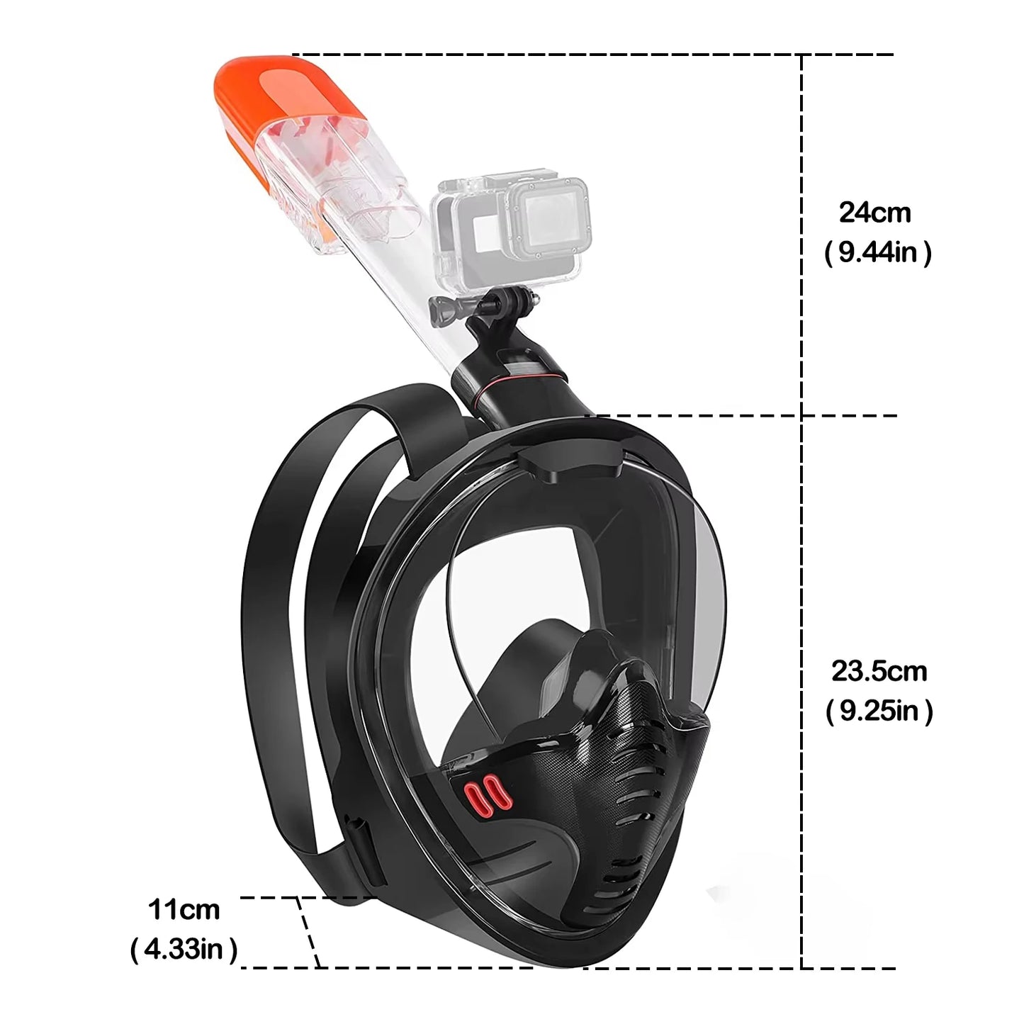 Adults Snorkel Mask Detachable Camera Mount Dry Transparent Breathing System Panoramic View Anti Leak Fog Swim Pool Equipment