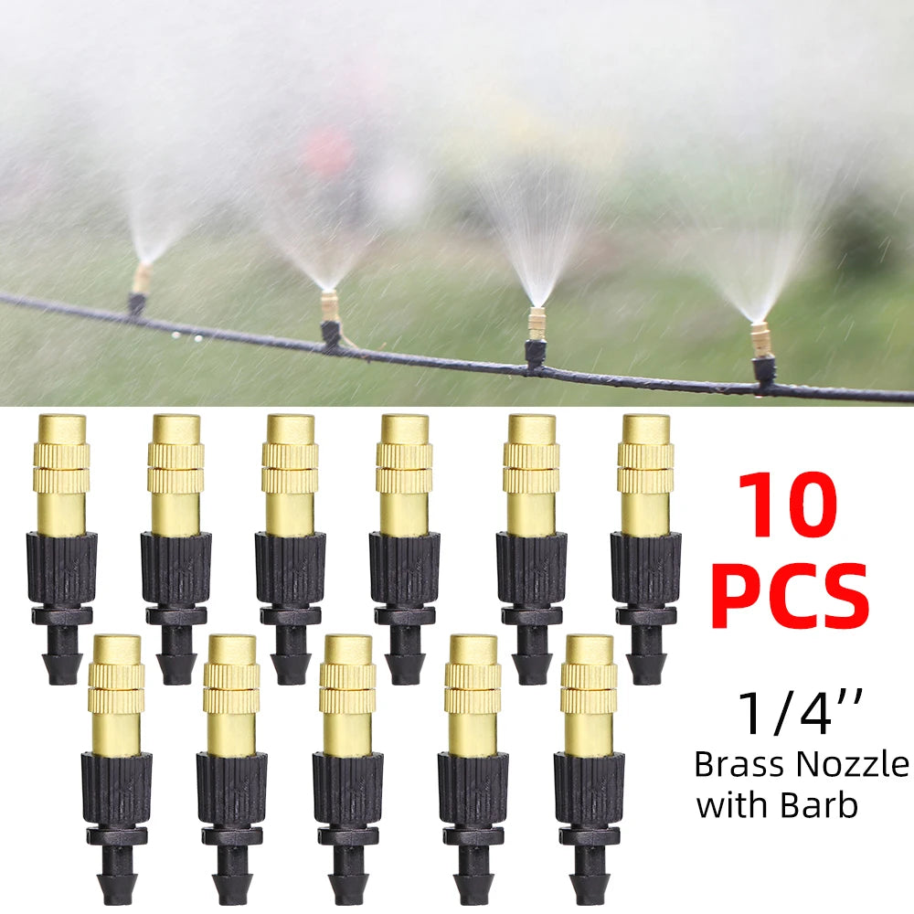 5M-30M Garden Brass Misting Cooling System Irrigation Watering 1/4'' Atomizer Nozzles 4/7mm Hose for Outdoor Greenhouse Pot