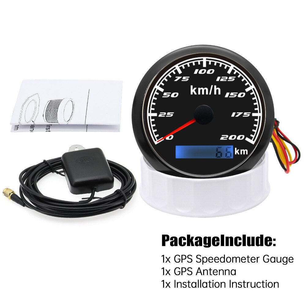 HD Waterproof 85MM GPS Speedometer Odometer 60kmh 120kmh 200kmh 300kmh With Speed Gauge Sensor GPS Antenna For Mairne Yacht Boat - KiwisLove