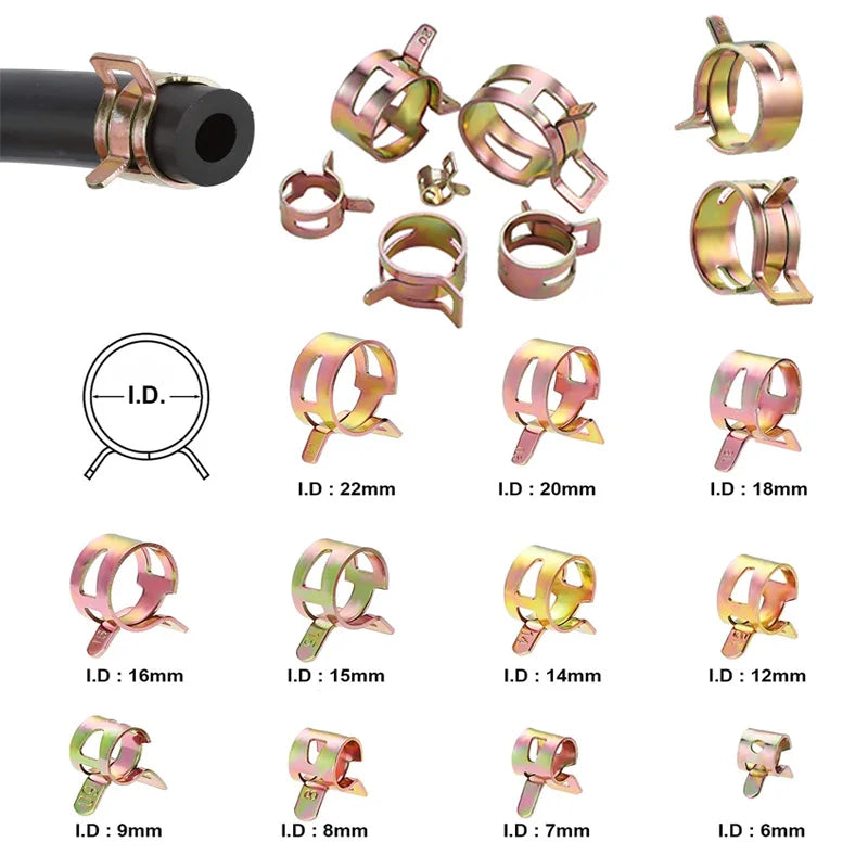 10pcs Fuel Spring Clip Hose Clamps Dia 4-22mm Galvanized Spring Hose Clamp Fuel Line Hose Water Pipe Clamps Fastener Hose Clamp
