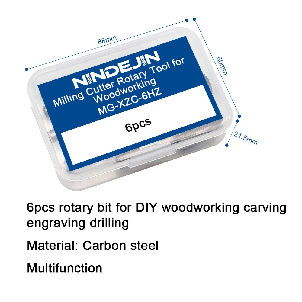 NINDEJIN 6pcs/set carbide rotary file 1/4"inch shank carbon steel burr set rotary tool for woodworking drilling metal carving - KiwisLove