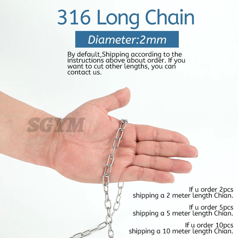 1.2-8MM Diameter Highly Polished Welded Marine 316 Stainless Steel Long Link Chain for Lifting Binding Pet clothes line