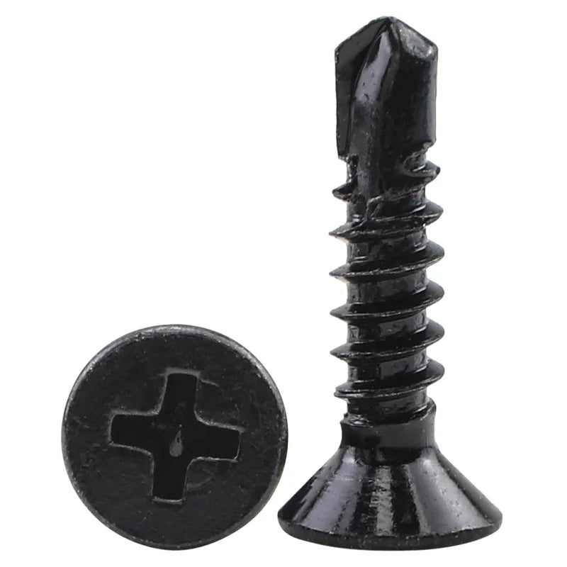NINDEJIN Phillips Flat Head Self Drilling Screw Black Zinc Stainless Steel M4.2 M4.8 #8 Tapping Screw for Wood Metal Sheet