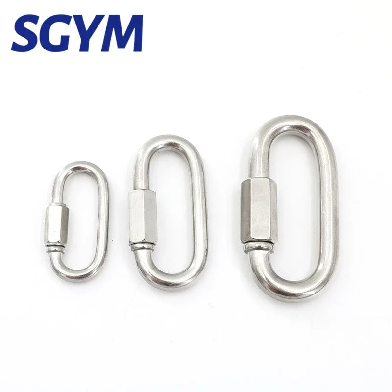 304 Stainless Steel Screw Lock Climbing Gear Carabiner Quick Links Safety Snap Hook Chain Connecting Ring Carabiner Chain Buckle