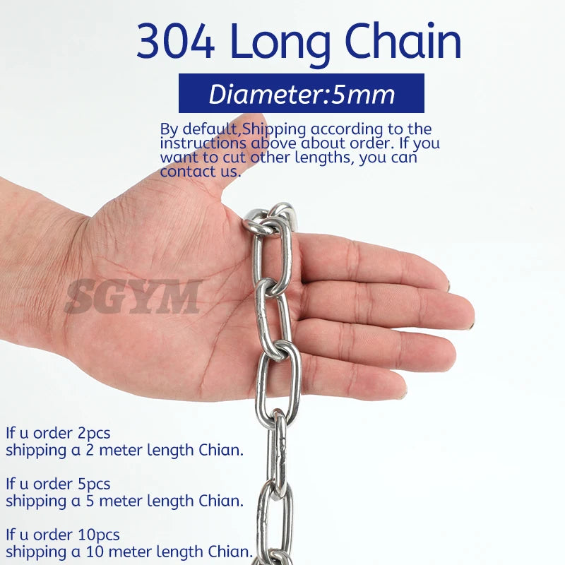 304 Stainless Steel Chain 1.2/3/4/5/6/8mm Diameter Hanging Swing Chain Lifting Pet Industry Welded Binding Chain Clothing Line