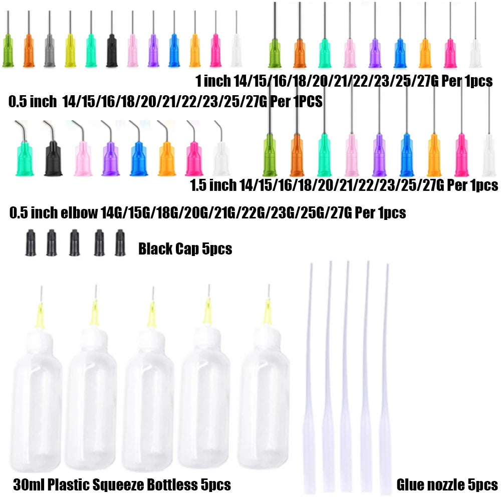 Dispensers Applicator Kit Plastic Squeeze Bottless Dropping Tube Nozzle and Blunt Tip Needle etc Works for Liquid Glue and Ink