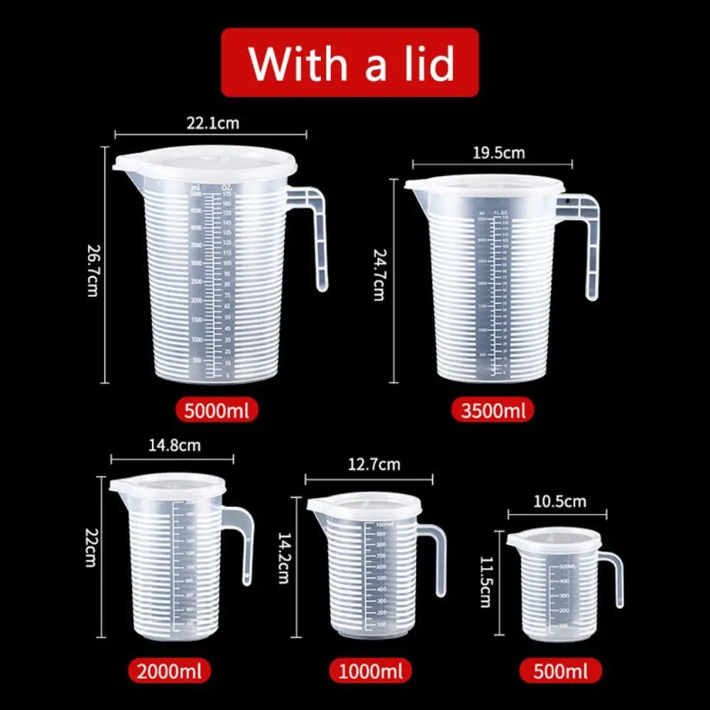1PC Clear Graduated Measuring Cup Scale Plastic Transparent Mixing Cup Large Capacity With Lid Laboratory Beaker Kitchen Baking - KiwisLove