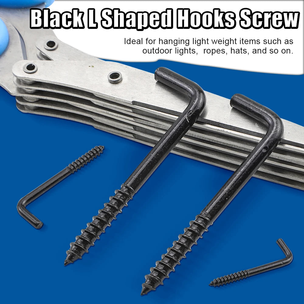 NINDEJIN 10/20pcs L Shaped Hooks Screw in Ceiling Hooks M2.4 M2.5 M2.8 M3.4 M3.7 M3.8 M4.7 Black 7 Shape Right Angle Hooks - KiwisLove