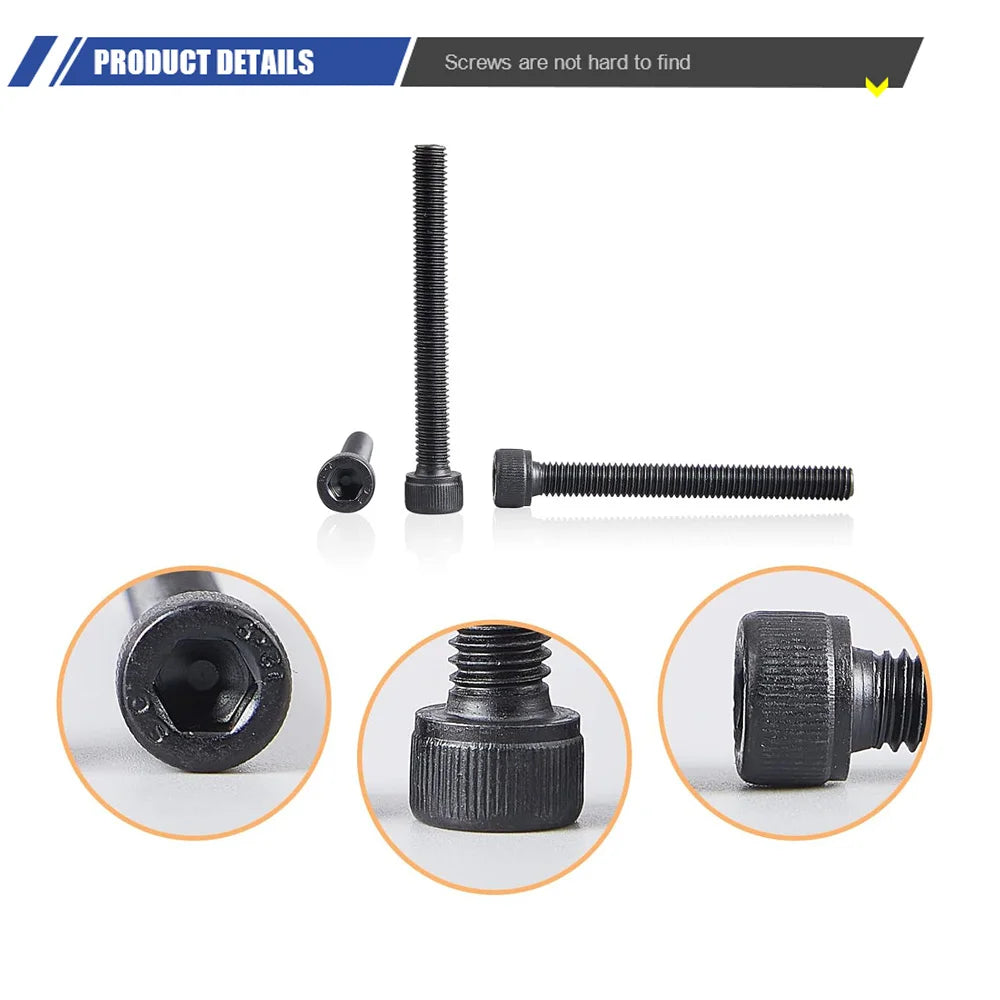 10-50pcs Hexagon Socket Head Cap Screws Bolts 12.9 Grade Carbon Steel M6x8mm,10mm,20mm,30mm,50mm,60mm,100mm Allen Cap Screws