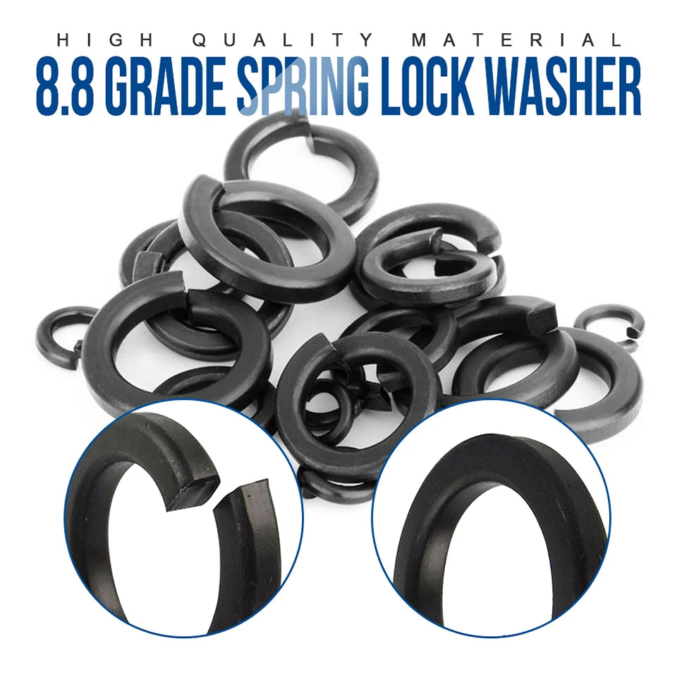 NINDEJIN 2-100pcs Spring Lock Washers Carbon steel Elastic Gasket M3 M4 M5 M6 M8 M10 M12 M16 M20 M24 M27 M30 Black Spring Washer - KiwisLove