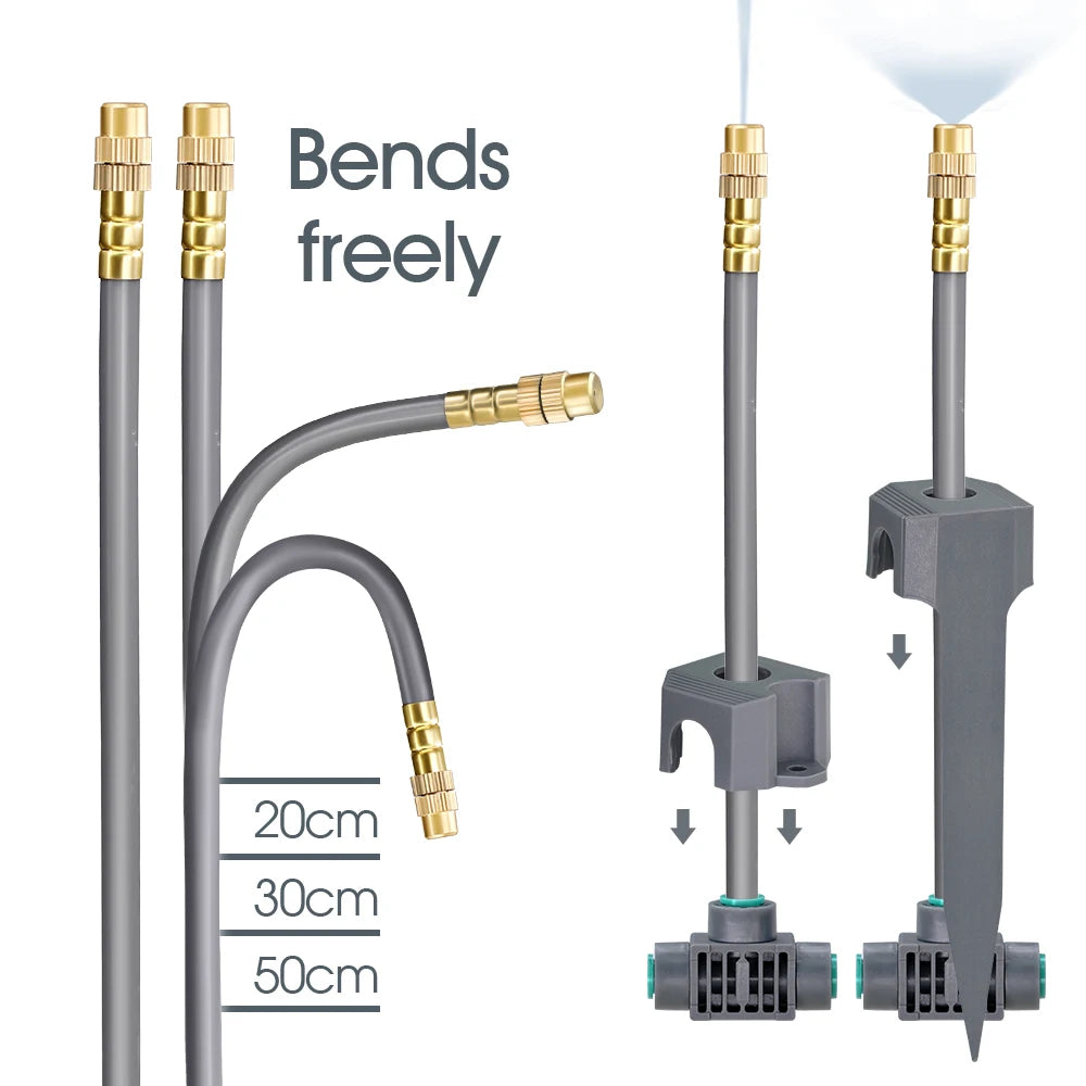 Premium 20cm Flexible Brass Nozzle Automatic Misting Irrigation System - Quick Connect Spray for Garden 1/4" Hose