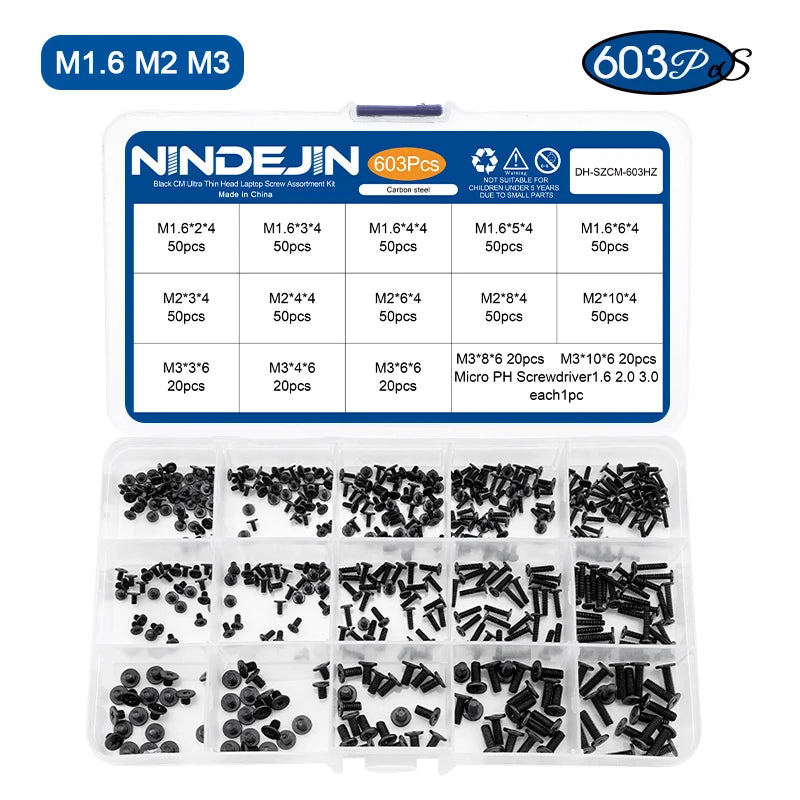 NINDEJIN Laptop Computer Screw Kit with Nut M1.6 M2 M2.5 M3 Ultra Thin Head Notebook Laptop Screw Set for Samsung HP Dell Lenovo