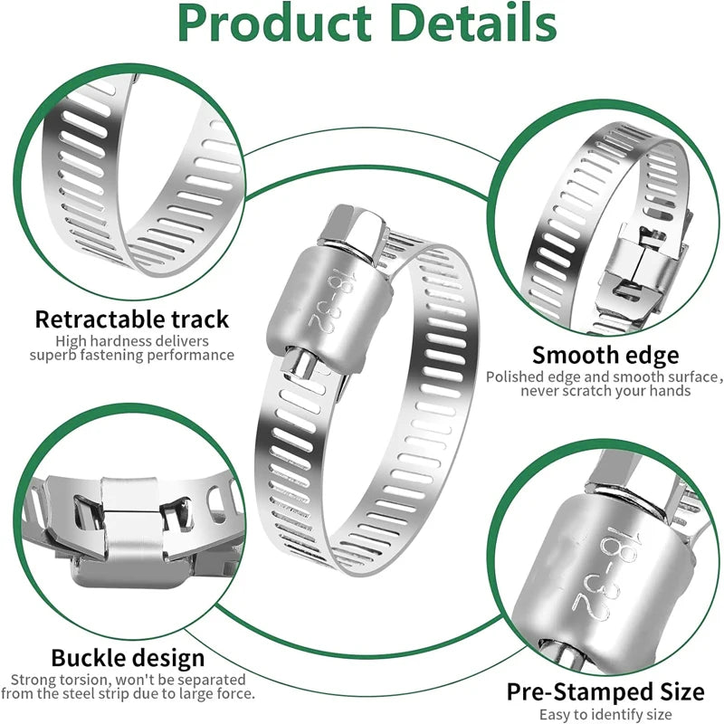 5-10pcs Stainless Steel Hose Clamp Adjustable 8-152mm Worm Gear Hose Clamp, Metal Pipe Clamp for Pipe