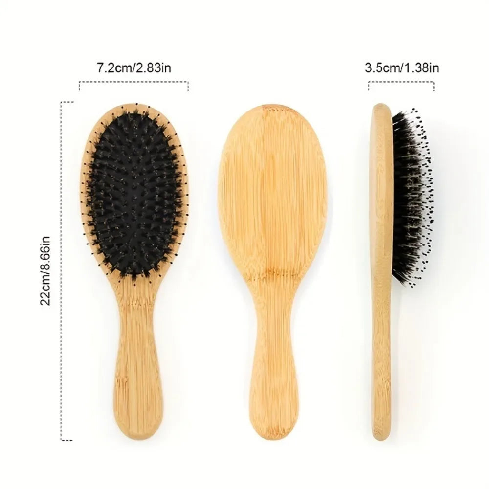 Natural Boar Bristle Hair Brush Bamboo Handle Scalp Massage Comb Anti-static Hair Comb Gasbag Detangling Hair Brush Styling Tool - KiwisLove