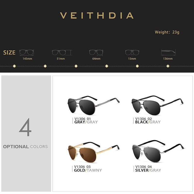 VEITHDIA Polarized UV400 Protection Sunglasses Men's Designer Goggle Fashion Classic Outdoor Driving Sun Glasses For Male VT1306 - KiwisLove