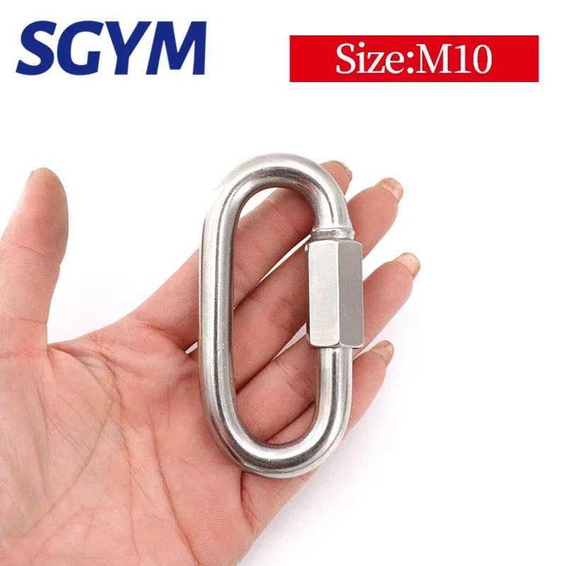 304 Stainless Steel Screw Lock Climbing Gear Carabiner Quick Links Safety Snap Hook Chain Connecting Ring Carabiner Chain Buckle
