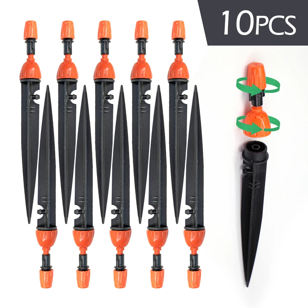 Garden 1/4" 4/7mm 2-IN-1 Drip Misting Nozzle with Stake Adjustable Water Flow Quick Insert Connect Barb Irrigation Fitting Tool