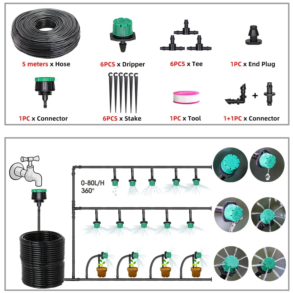 5-50m  Garden Watering Timer Green Drip Irrigation System Adjustable Sprinklers Phone Remote Controller