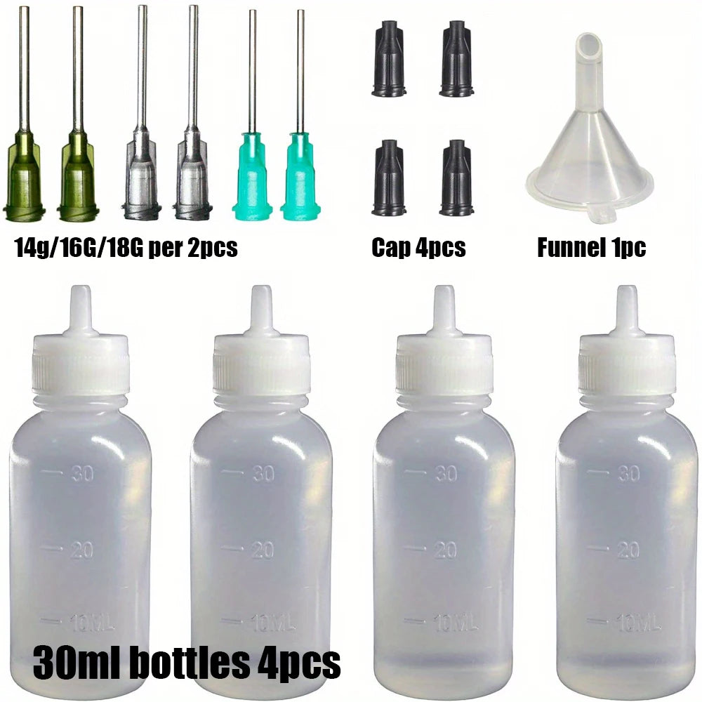 Dispensers Applicator Kit Plastic Squeeze Bottless Dropping Tube Nozzle and Blunt Tip Needle etc Works for Liquid Glue and Ink