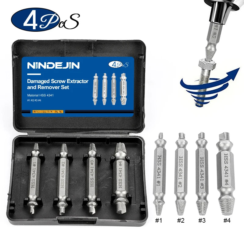 NINDEJIN 4/5/6pcs Damaged Screw Extractor Drill Bit Extractor Drill Set Broken Speed Out Bolt Extractor Bolt Stud Remover Tool - KiwisLove