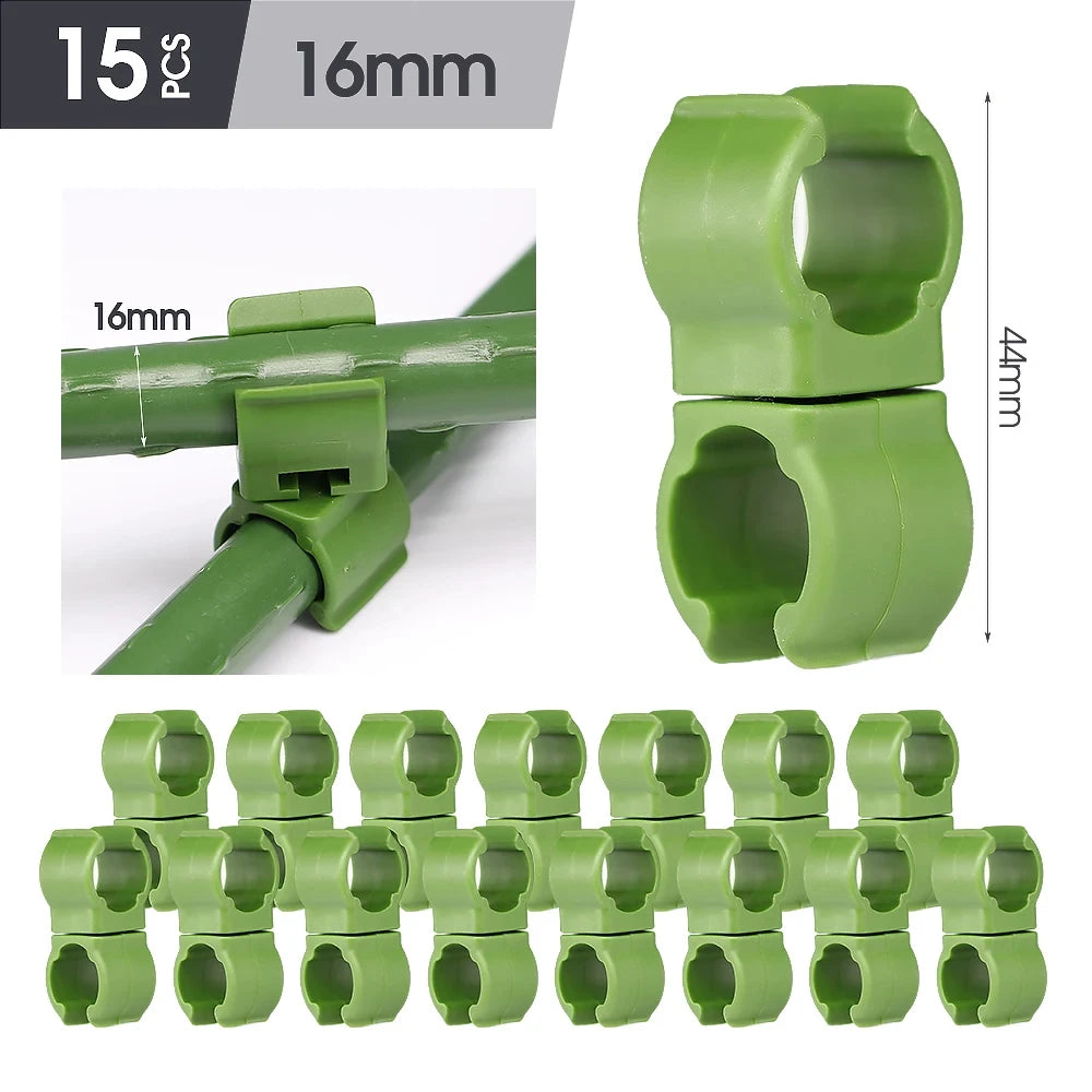 15pcs Green 8/11/16/20mm Garden Cross Clip Plastic Fastener Plant Support Connecter Clamp Rod Adjustable or Fixed Buckle Trellis
