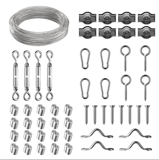 45m wire rope set 2mm PVC coated Cable eyelets turnbuckle tensioner - KiwisLove