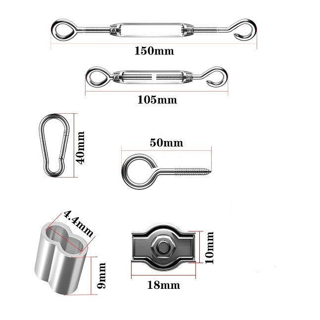 30M Stainless steel rope 2mm kit turnbuckle crimping loops - KiwisLove