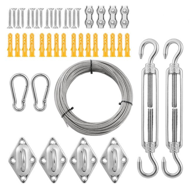 6mm Shade Sail Kit Flexible Stainless Steel Wire Rope Turnbuckle Snap Hook - KiwisLove