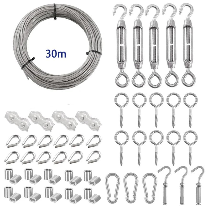 NZ Stock 30M Coated Nylon 2mm Wire Rope Kit Thimble Crimping  Turnbucle - KiwisLove