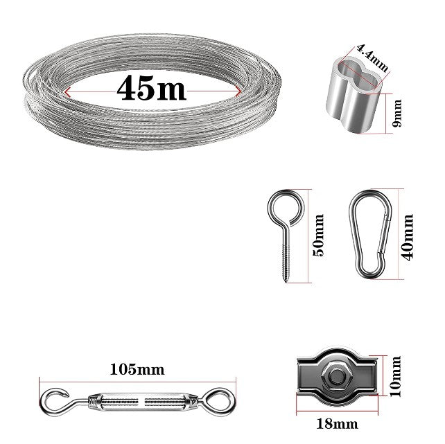 NZ Stock 45m wire rope set 2mm PVC coated Cable turnbuckle crimping loops - KiwisLove