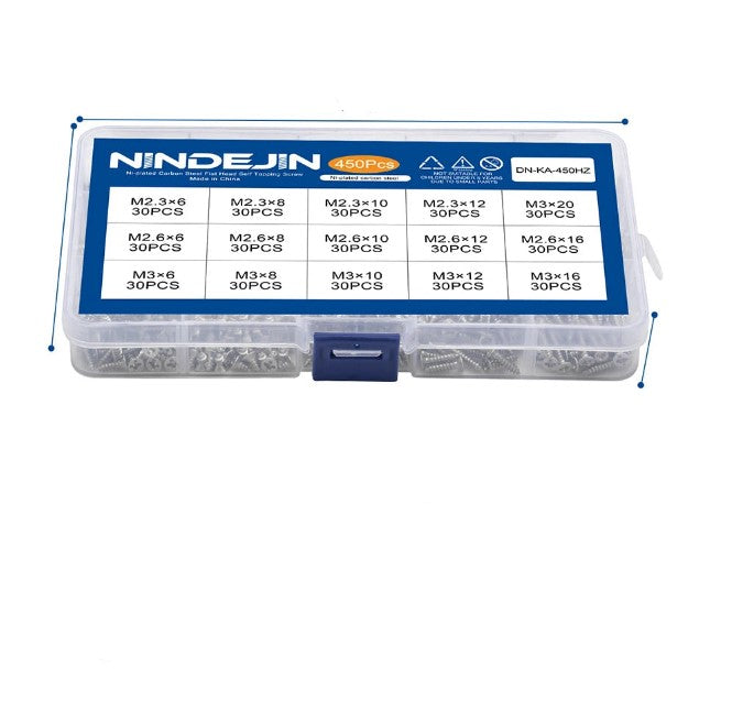NINDEJIN 450Pcs/Set Cross Countersunk Flat Head Tapping Screws M2.3 M2.6 M3 Phillips Micro Mini Screws Kit for Laptop Phone Watch