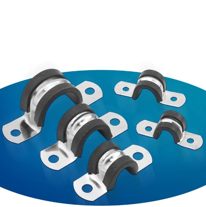 NINDEJIN 2/5/10pcs Stainless Steel 2-hole Pipe Clamps with Insulated Rubber Pipe Strap Hanger Clamp for Rigid Pipes Hoses Cables
