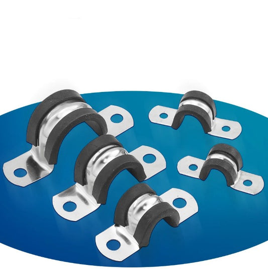 NINDEJIN 2/5/10pcs Stainless Steel 2-hole Pipe Clamps with Insulated Rubber Pipe Strap Hanger Clamp for Rigid Pipes Hoses Cables