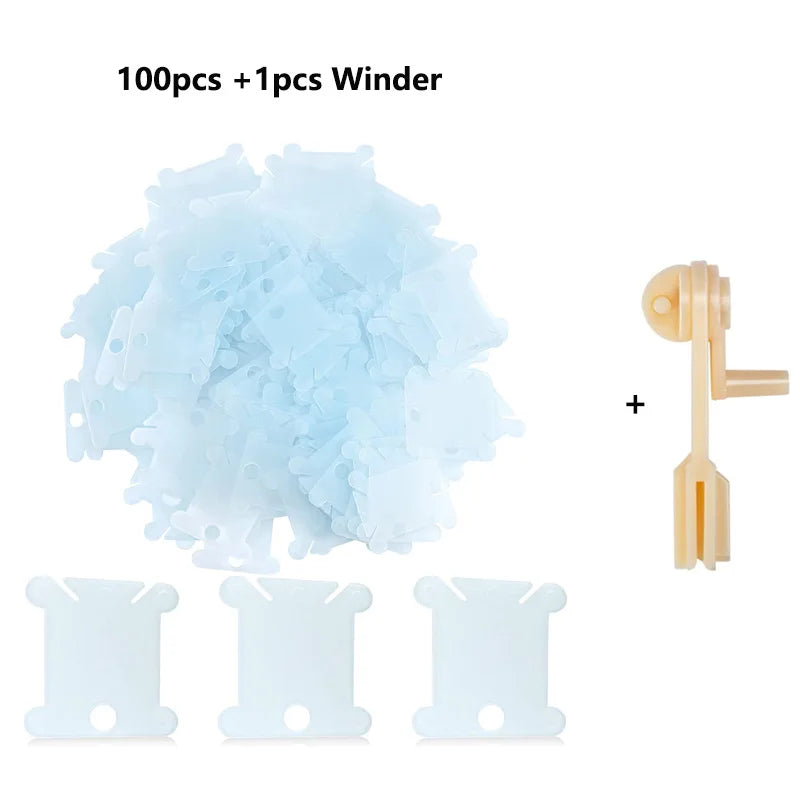 Plastic Floss Bobbins with Floss Bobbin Winder Cross-Stitch Card Thread Holder DIY Embroidery Floss Organizer Sewing Accessories