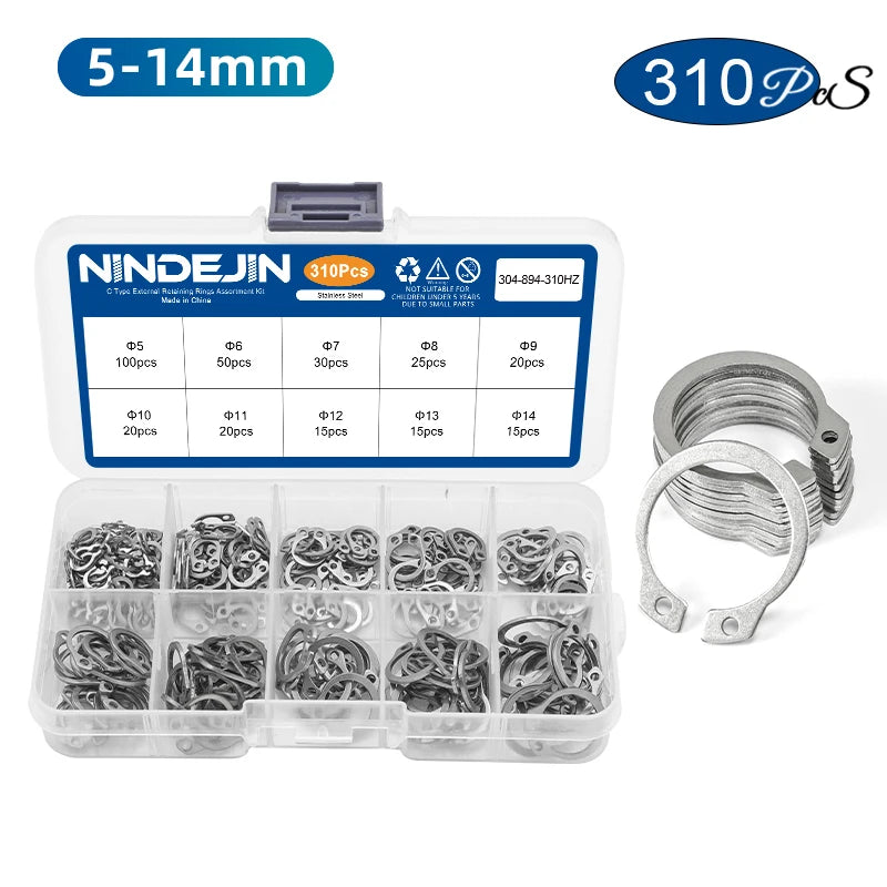 NINDEJIN C clip external circlip snap retaining rings set stainless steel carbon steel 5-28mm circlip set for shaft - KiwisLove