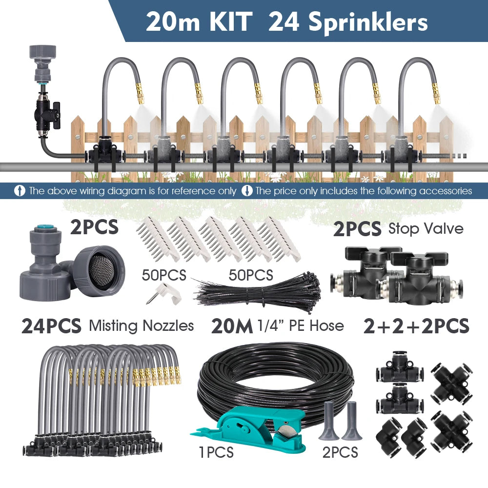 5-30m 1/4" 4/6mm Misting Cooling System 360° Free-bend Atomization Sprayer 60W Self-priming Pump for Garden Irrigation  Watering