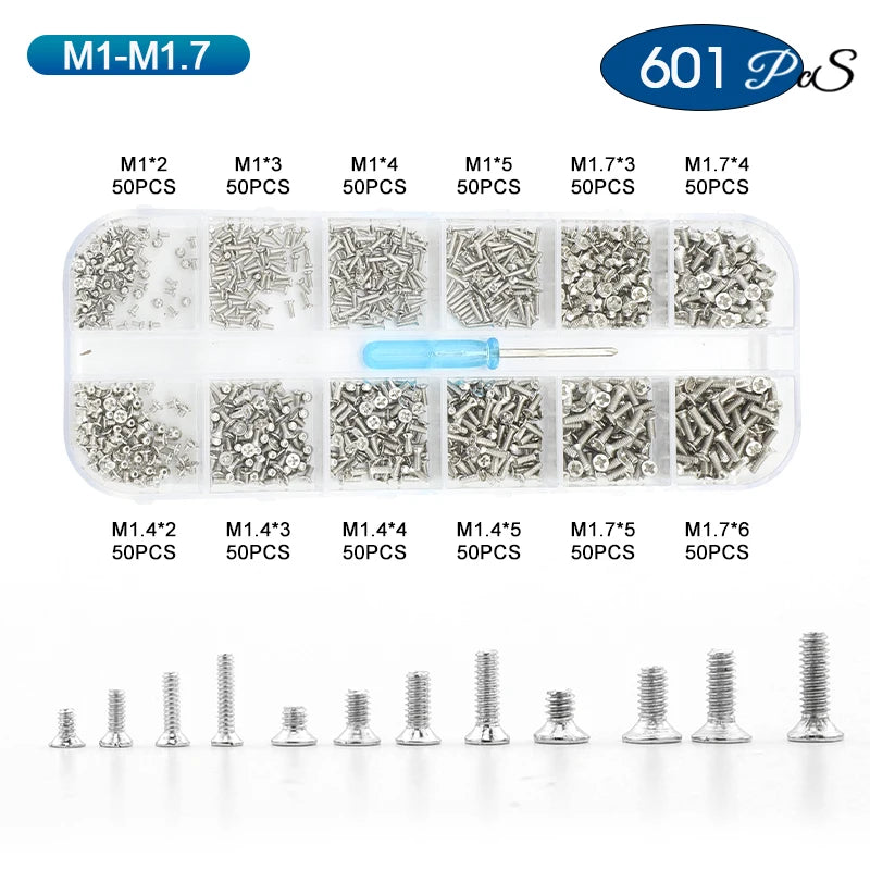 NINDEJIN Cross Mini Laptop Computer Screw Kit Nickel Plated M1 M1.2 M1.4 M1.7 M2 M2.5 Phillips Small Electronic Screw Set