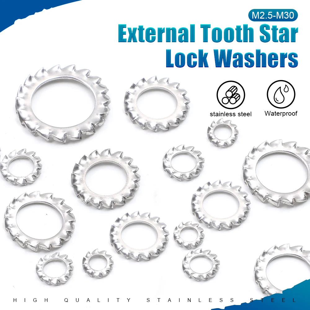 NINDEJIN External Tooth Lock Washers M3 M4 M5 M6 M8 M10 M12 M14 M16 M20 M24 M27 M30 Stainless Steel Star Lock Washers - KiwisLove